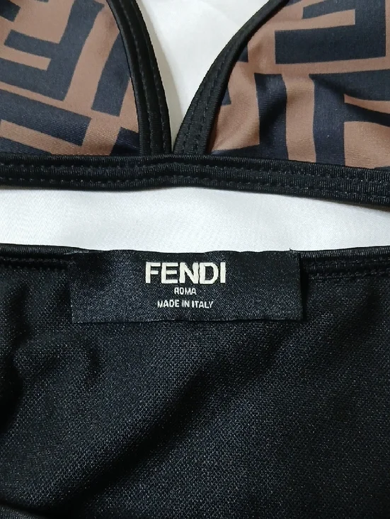 Fendi Brown and Black Geo-Print Triangle Bikini - Picture 3 of 4